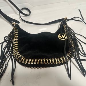 Michael Kors Black and Gold Fringe Crossbody